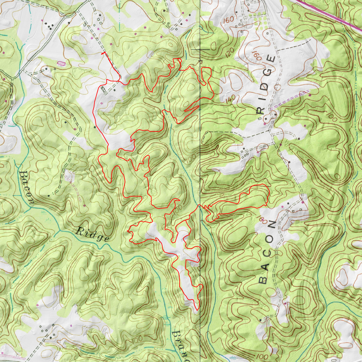 Bacon Ridge Long Run - CalTopo