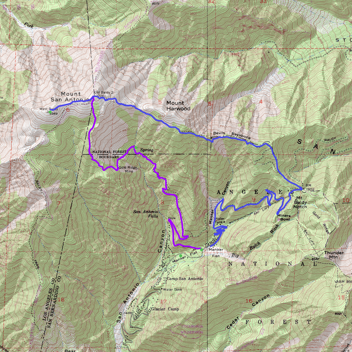 Hiking Mount Baldy - CalTopo