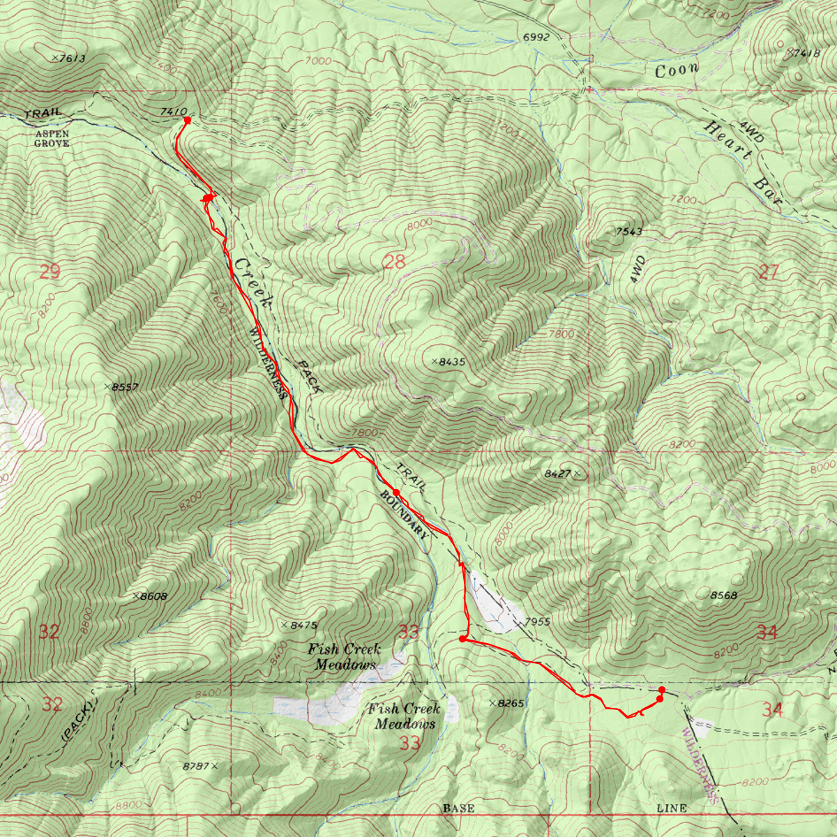 Aspen Grove Trail to Fish Creek TH - CalTopo