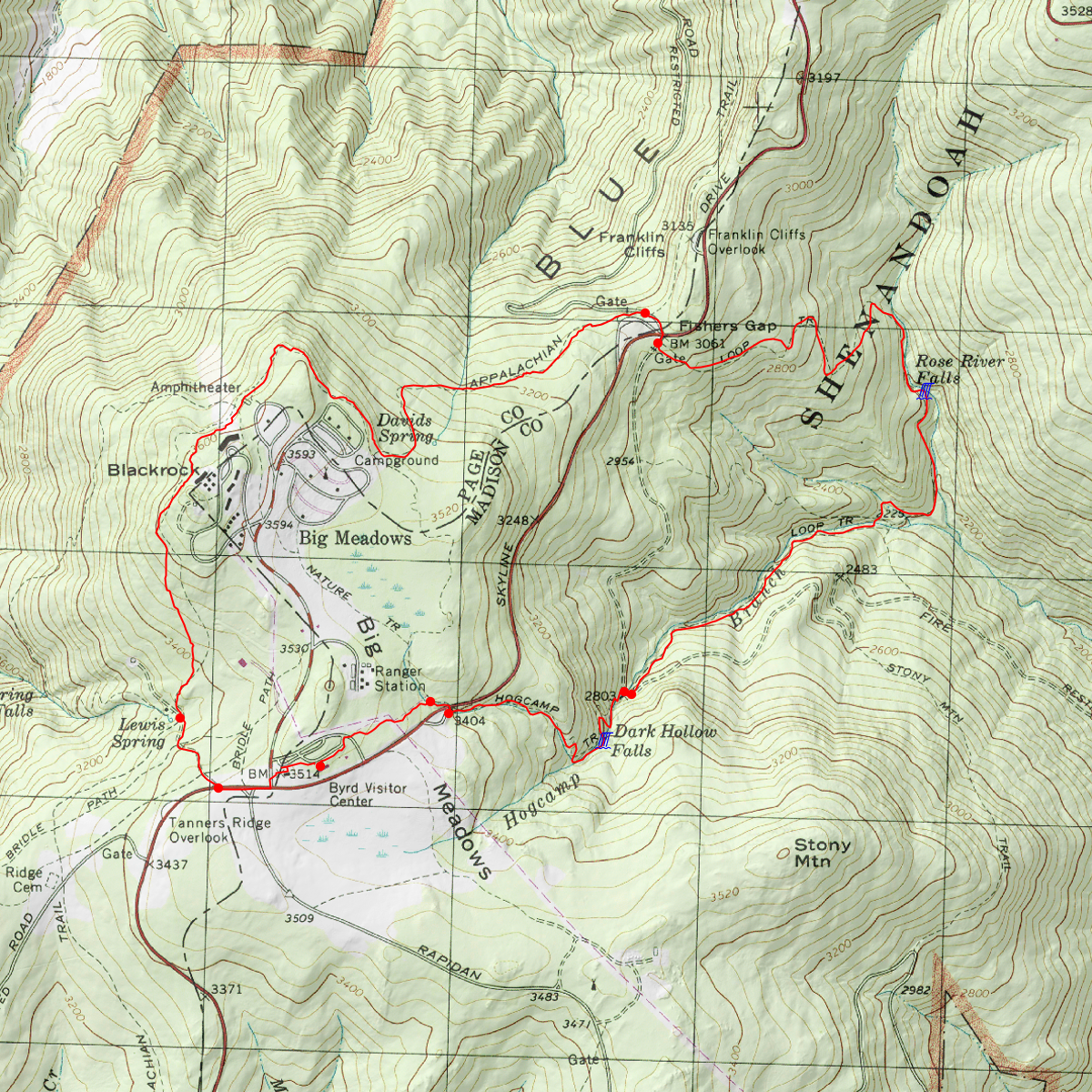 Rose River / Dark Hollow Falls Loop SNP - CalTopo