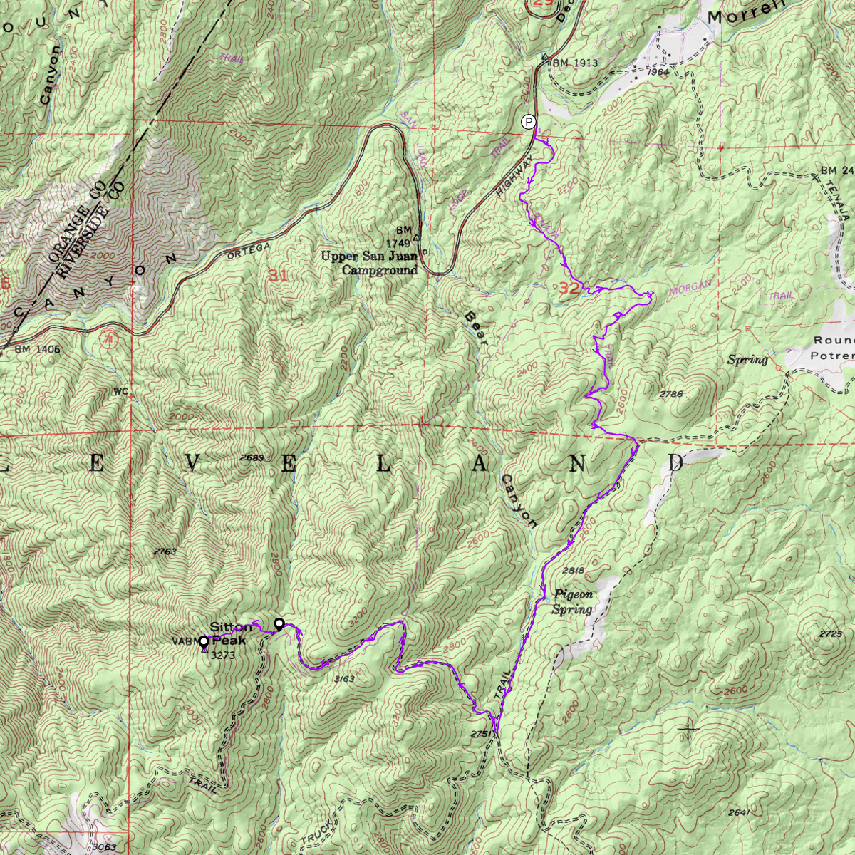 Sitton Peak Hike CalTopo