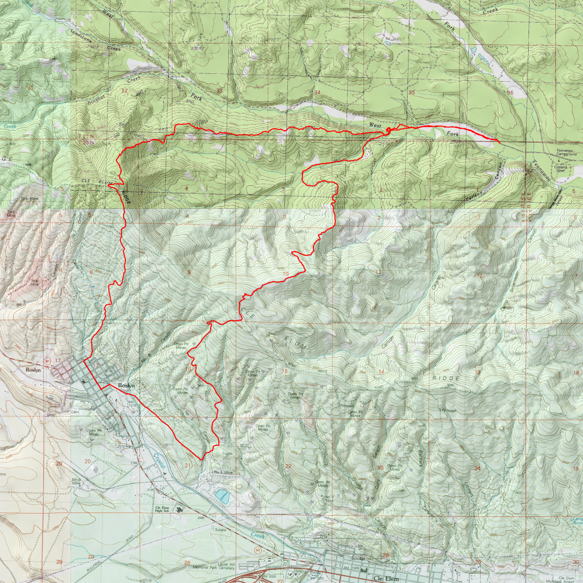 W Fork Teanaway, Roslyn Loop - CalTopo