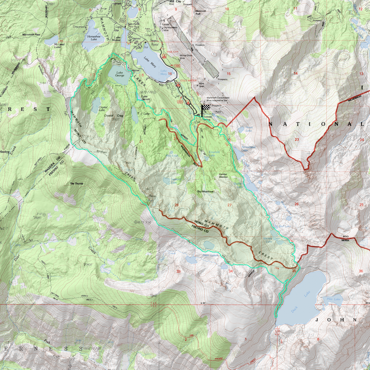 Duck Lake via Duck Pass & Mammoth Creek - CalTopo