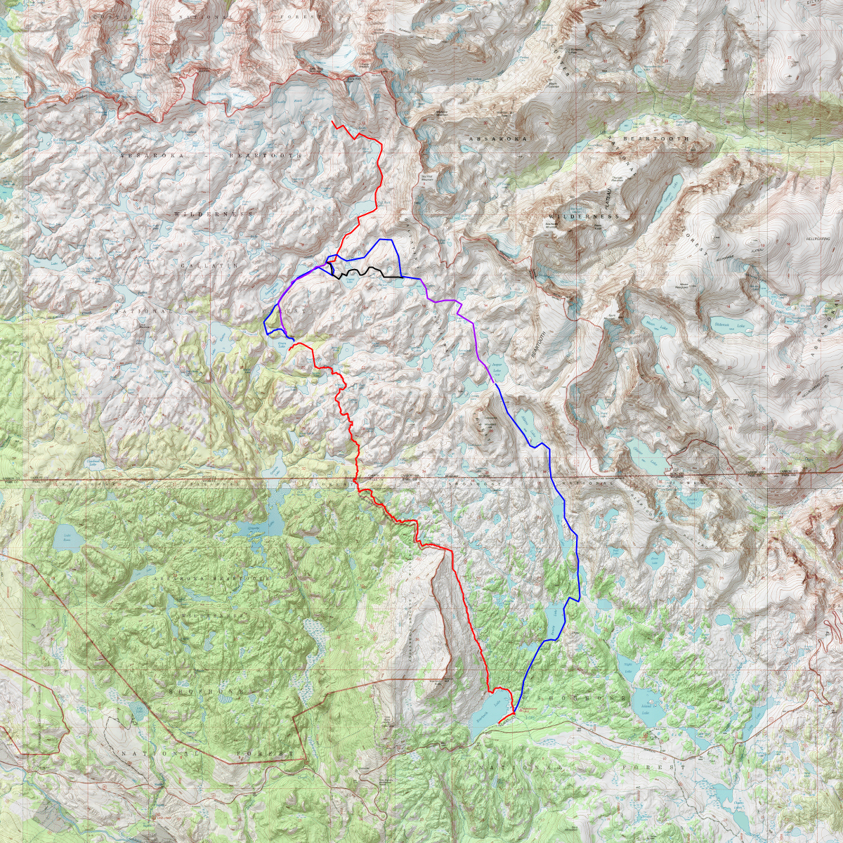 Beartooth Lake loop - CalTopo