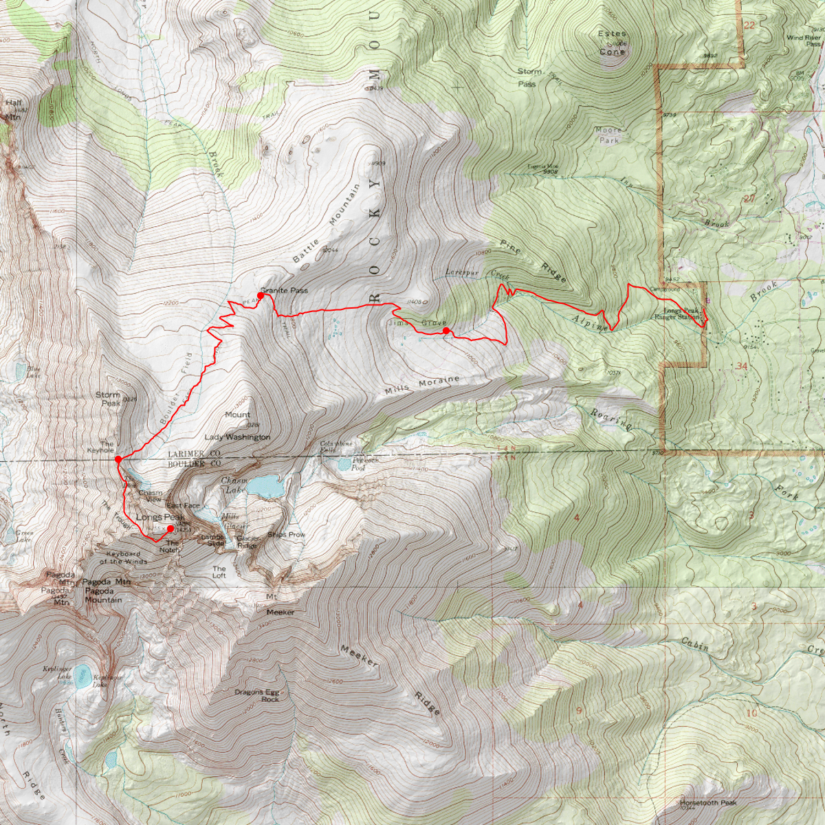 Longs Peak Keyhole Route Map