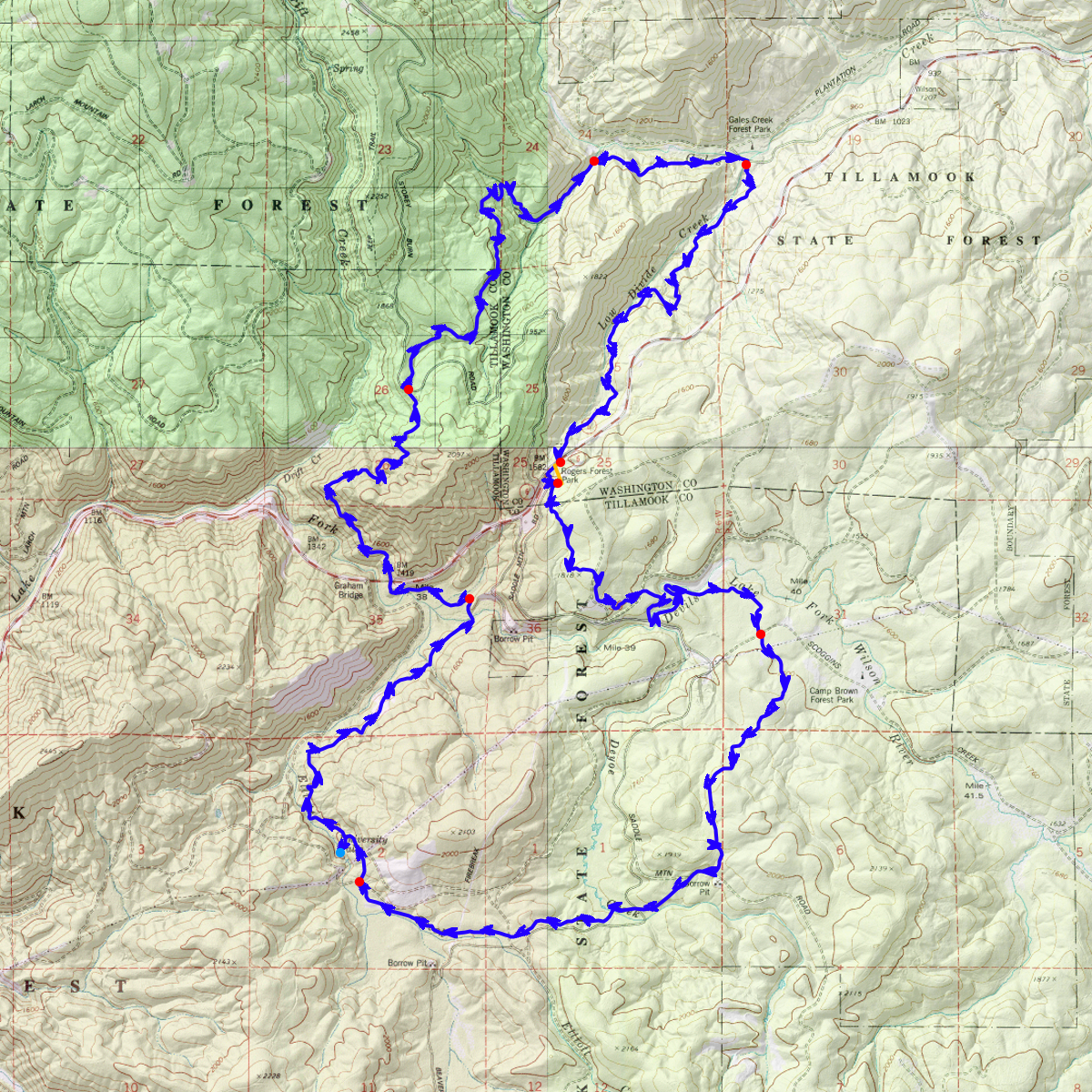 Tillamook Burn 14 mile loop CalTopo