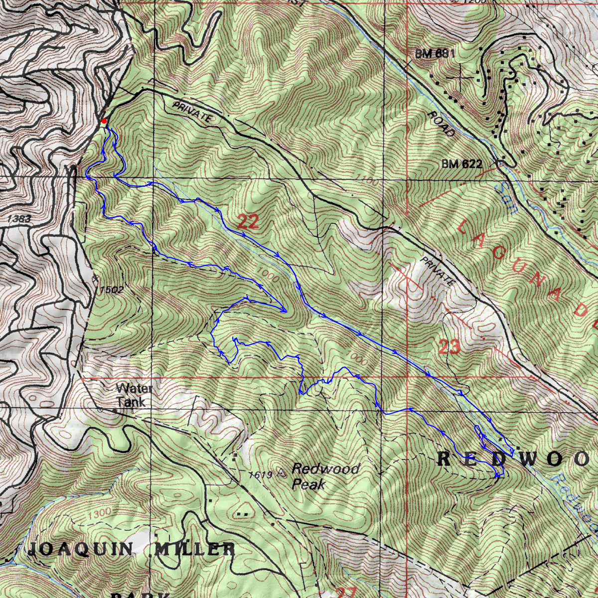 Stream, Mill, French Loop - CalTopo