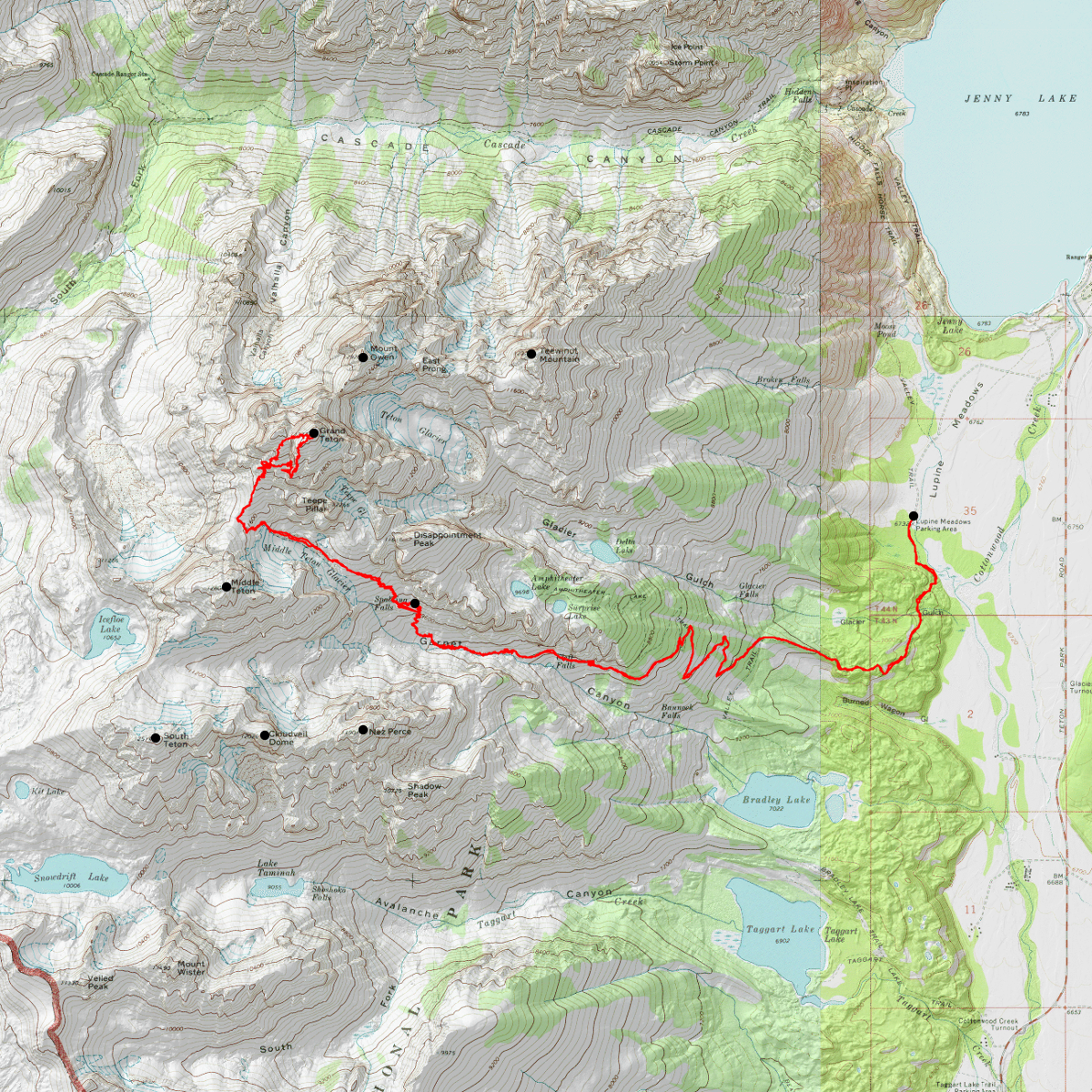 Grand Teton Exum Ridge - CalTopo