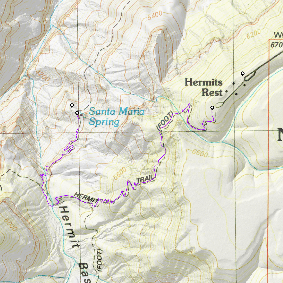Hermit Trail to Santa Maria Spring - CalTopo