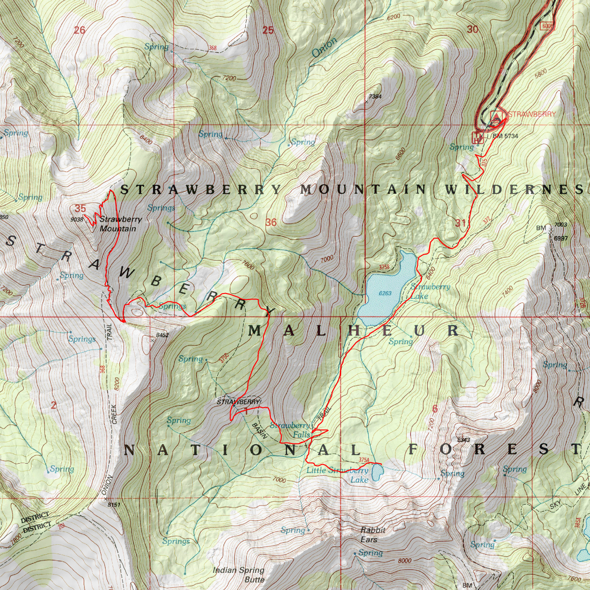 Hike (13.43mi & ±3681'): Strawberry Mountain - CalTopo