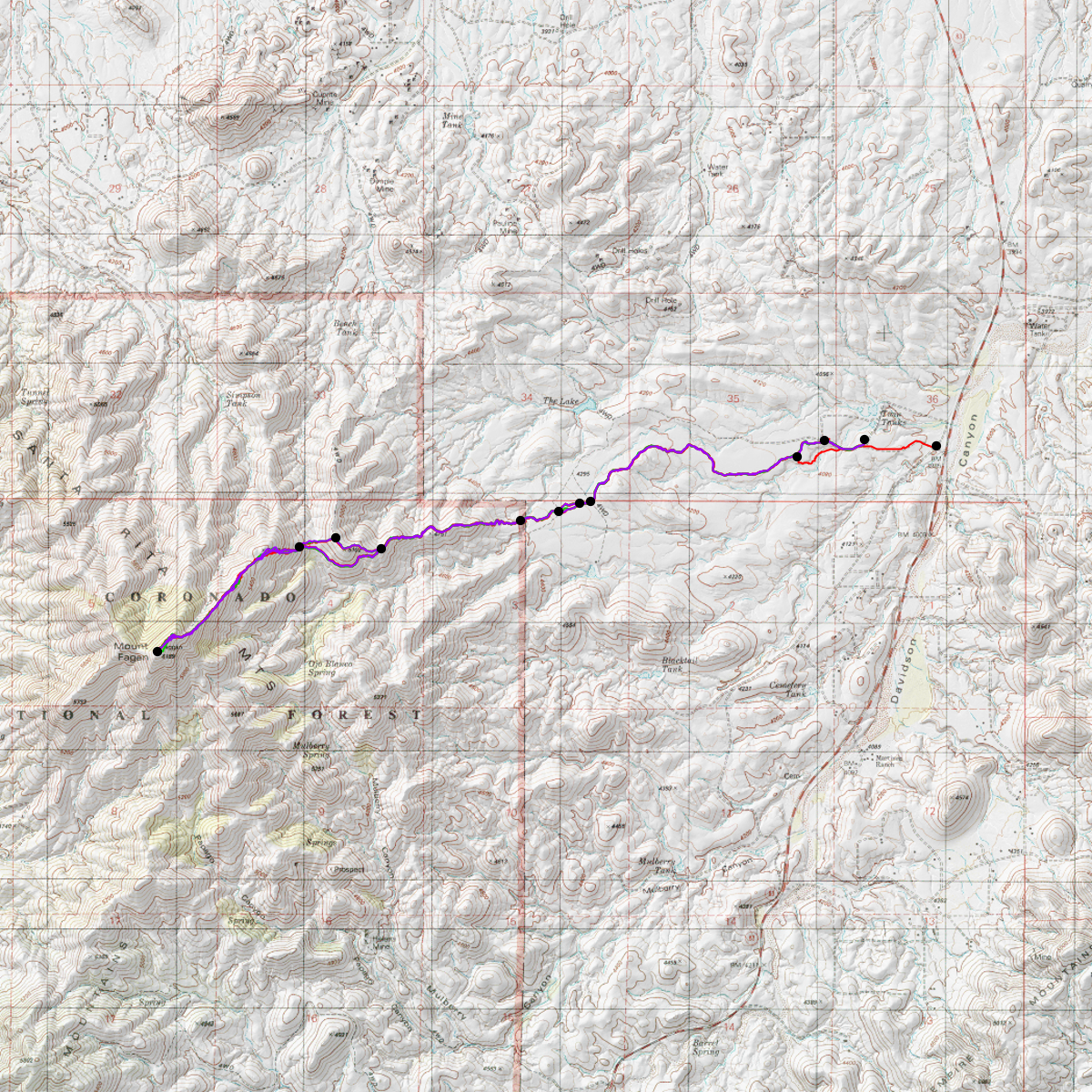 Mt Fagan, Santa Rita Mtns - CalTopo