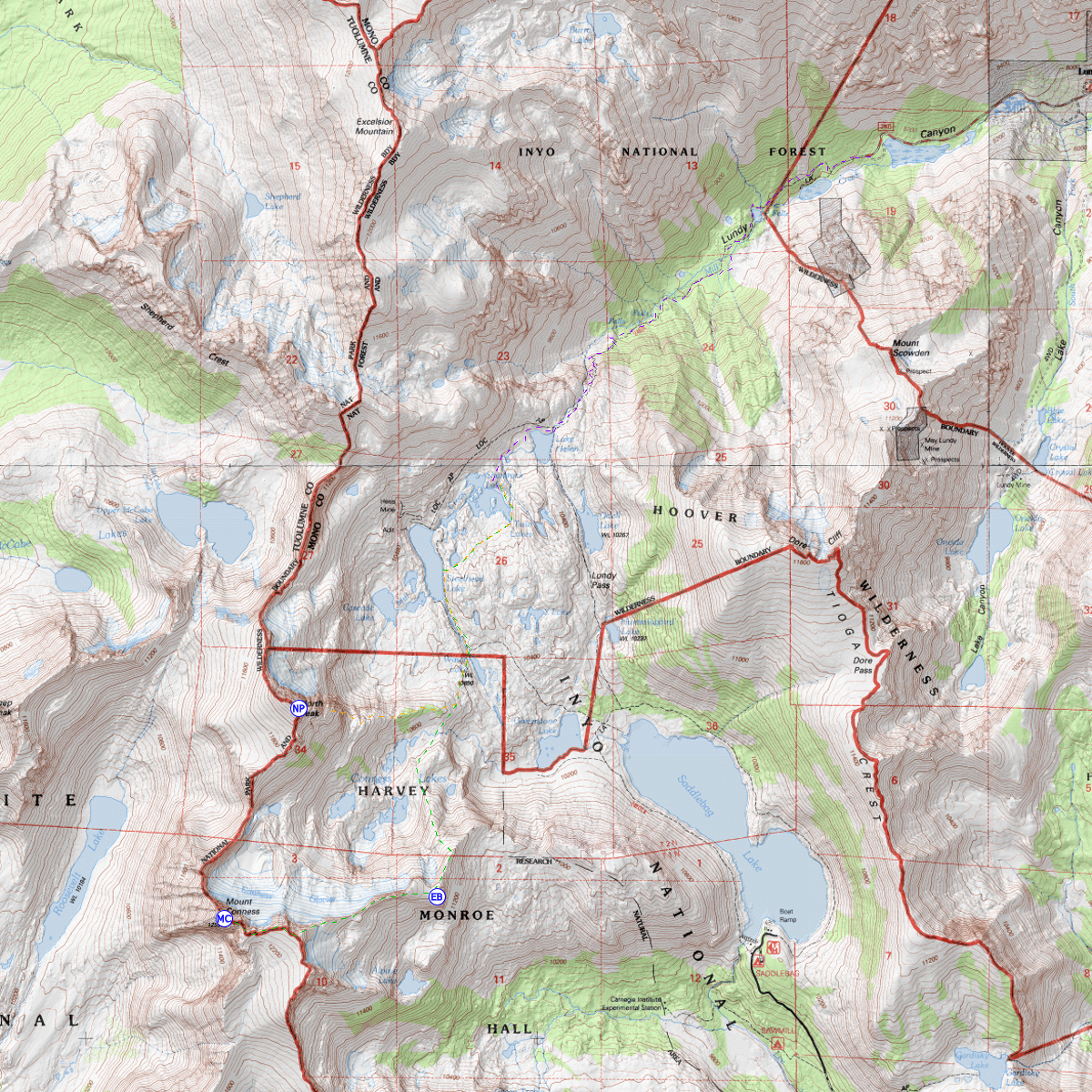 Mt Conness & North Peak - CalTopo