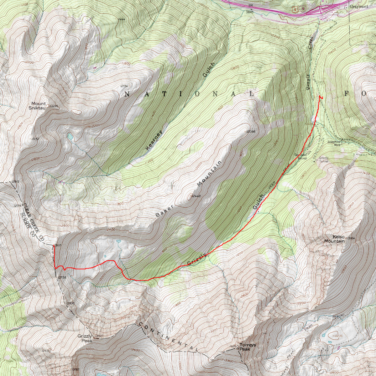 Grizzly Gulch to x13,117 pk - CalTopo