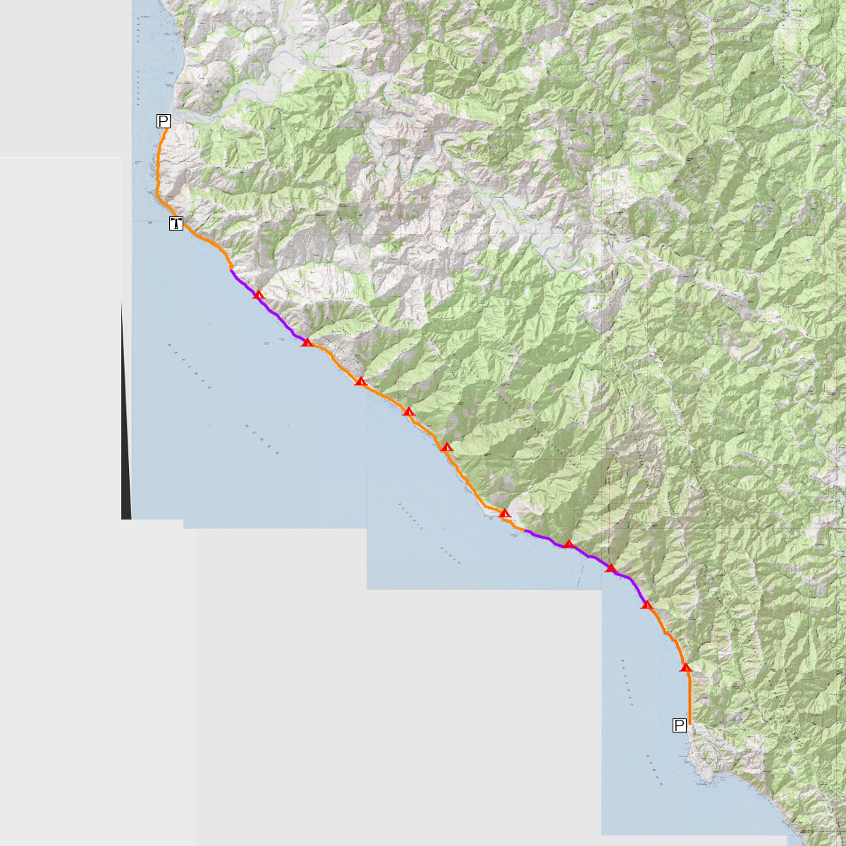 Lost Coast Campsites and Tides CalTopo