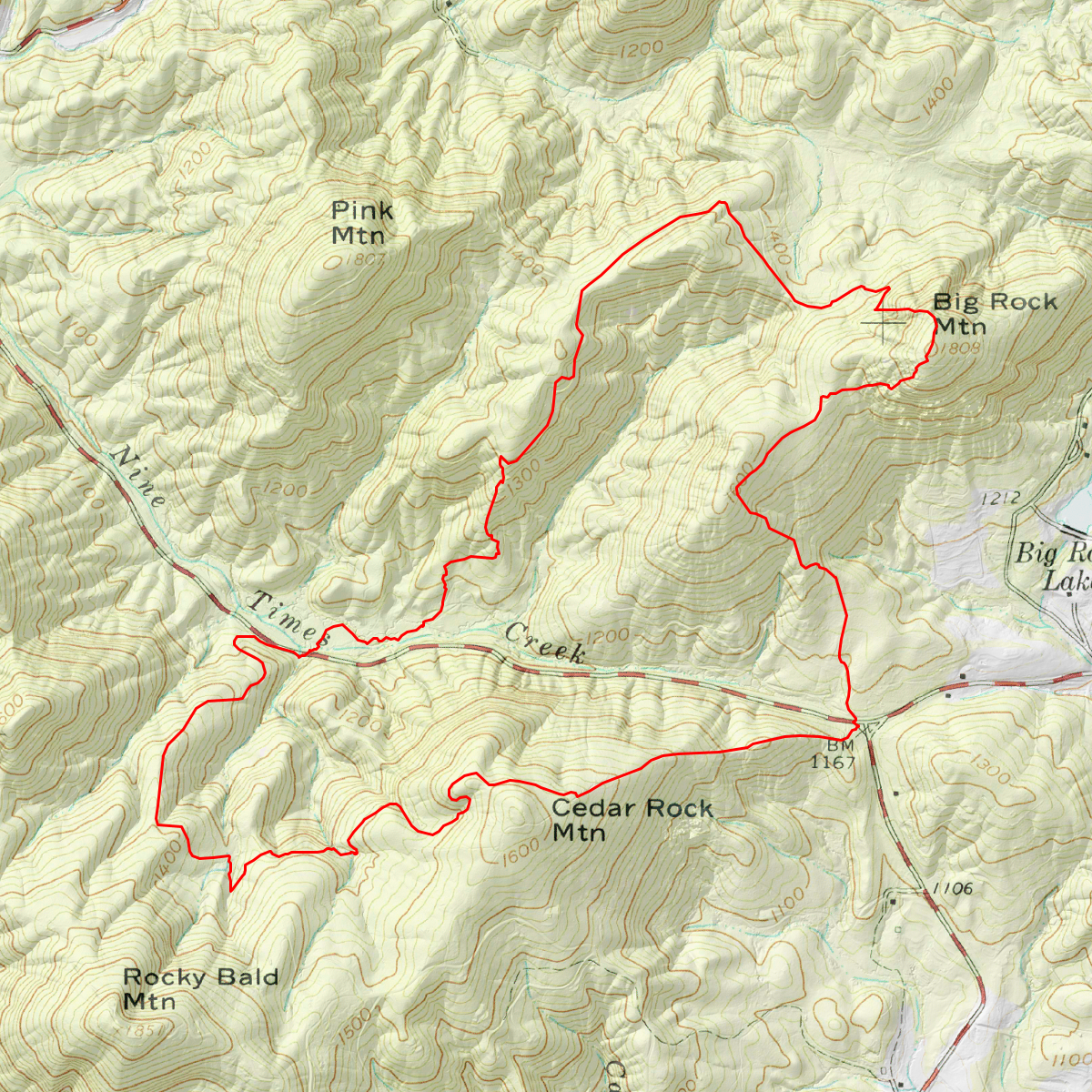 Cedar Rock Big Rock Loop - CalTopo