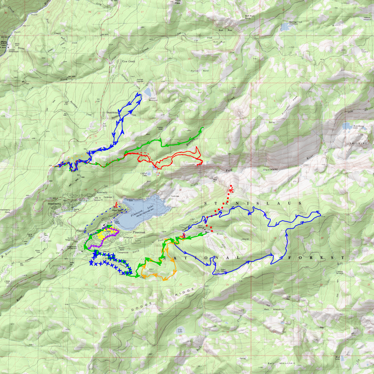 Pinecrest Area XC Ski and Snowshoe map - CalTopo