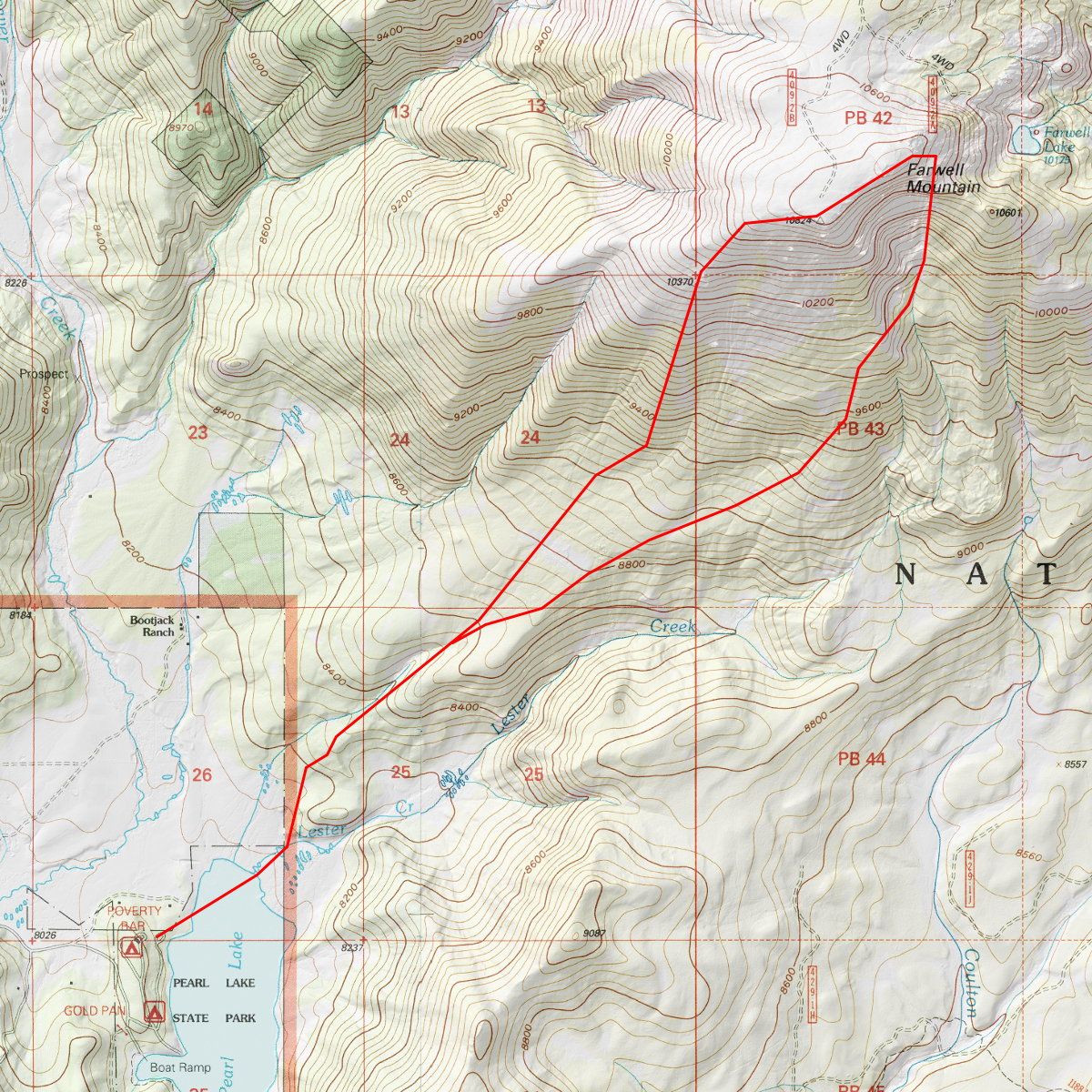 Farwell Mountain Chutes Route - CalTopo