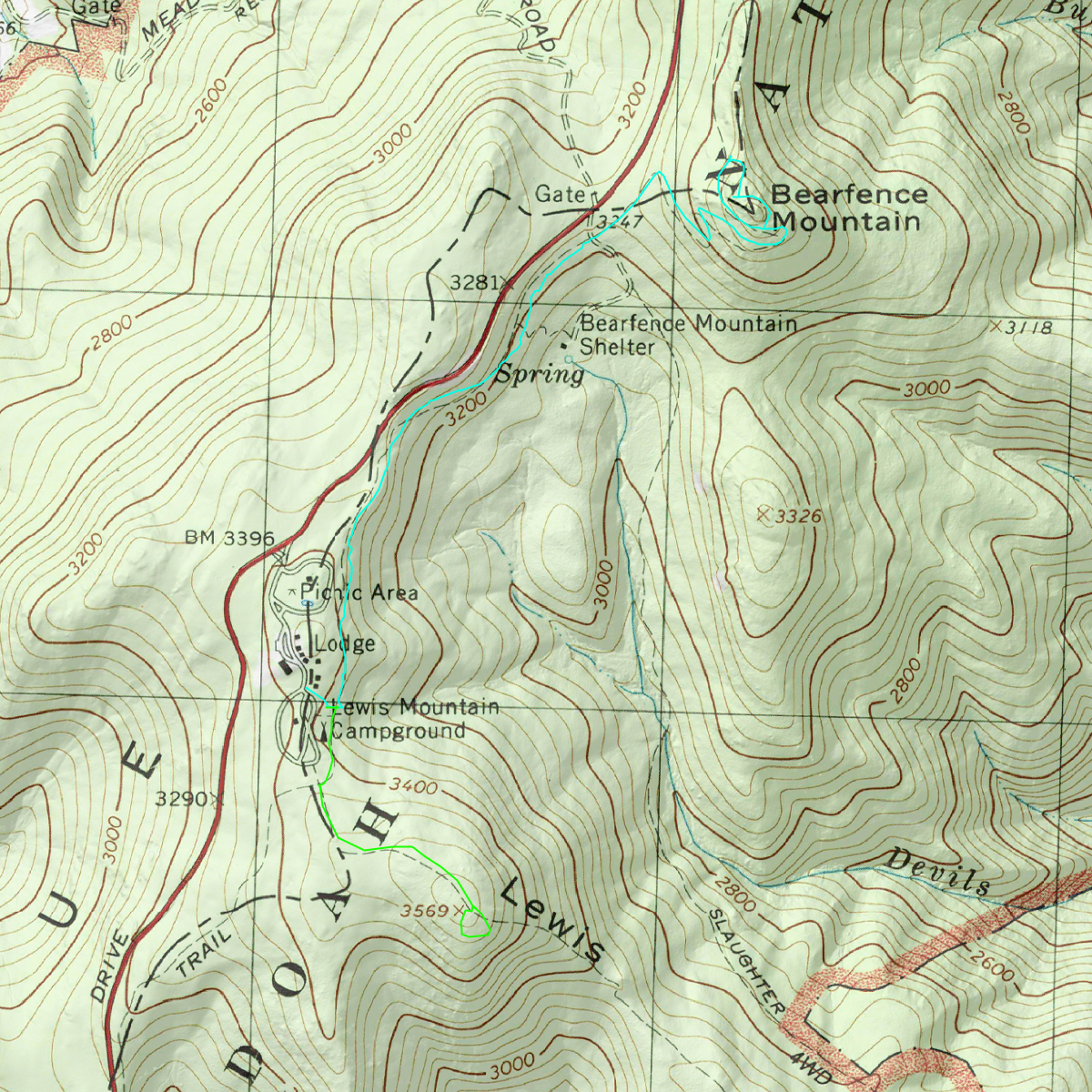 AT-SkyDrv_Bearfence Mountain from LewsMtnCabins - CalTopo