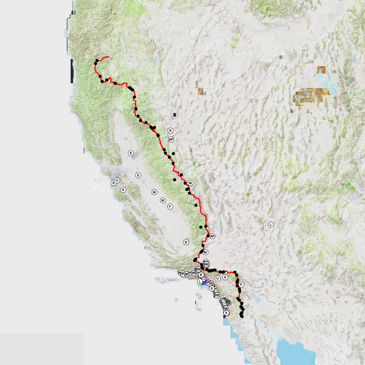 Pct And Jmt Road Rail And Air Access Overview Map Caltopo