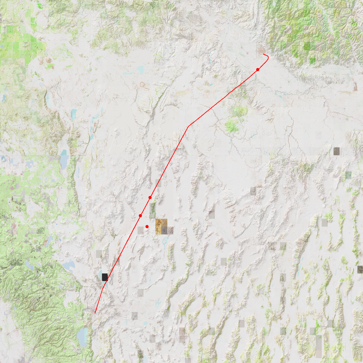Reno to Boise Flight - CalTopo