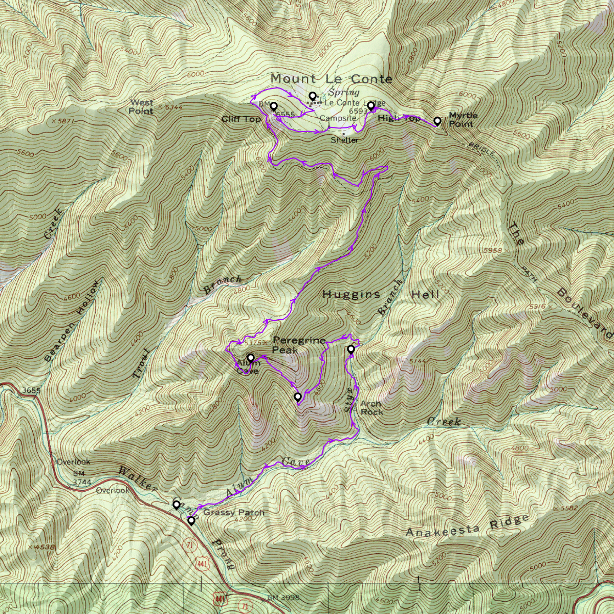 Hike Mount Laconte via Alum Cave - CalTopo