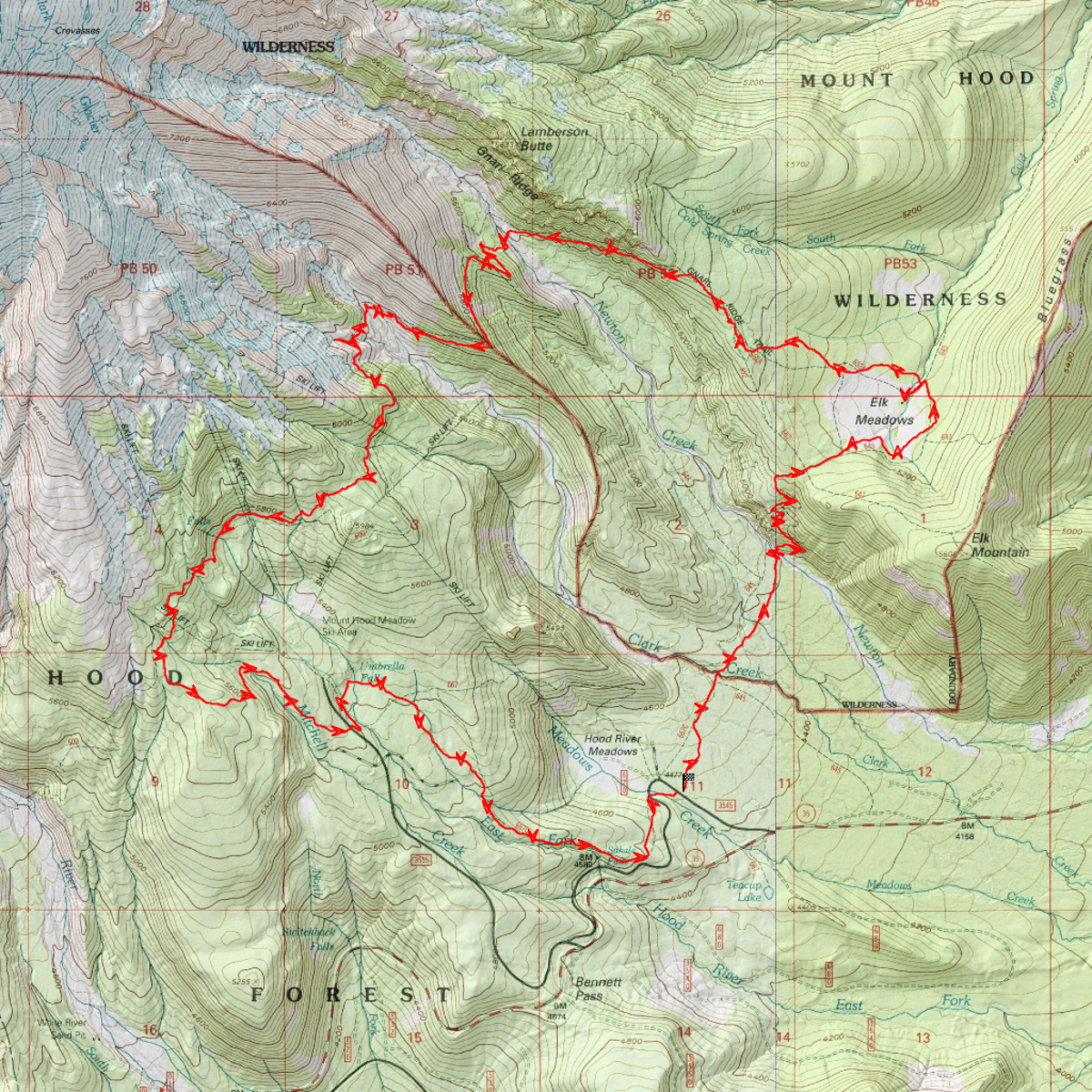 Elk Meadows-Hood Meadows Loop - CalTopo