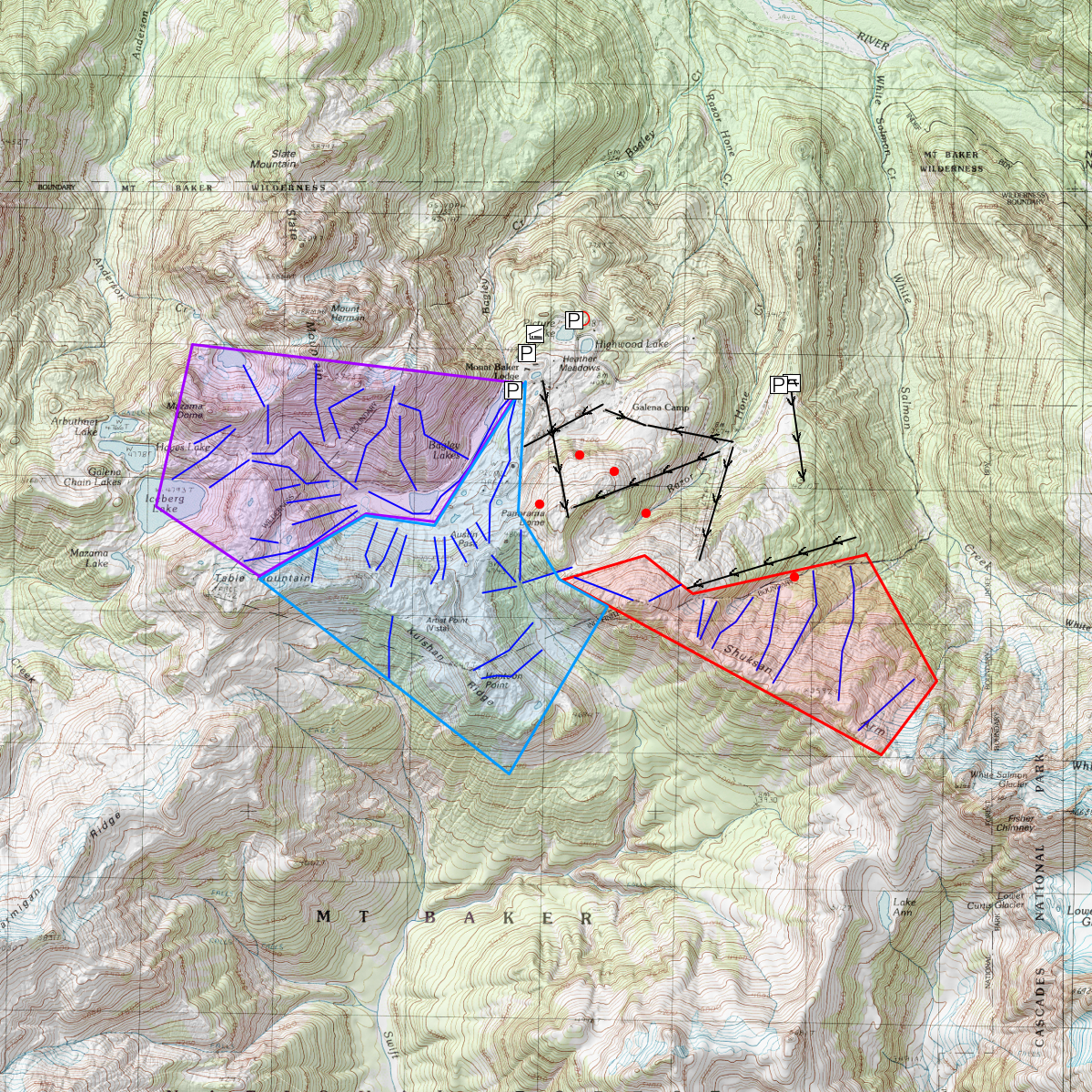 Mt Baker Backcountry Ski Map Baker Backcountry Aiare 3 Run Map - Caltopo