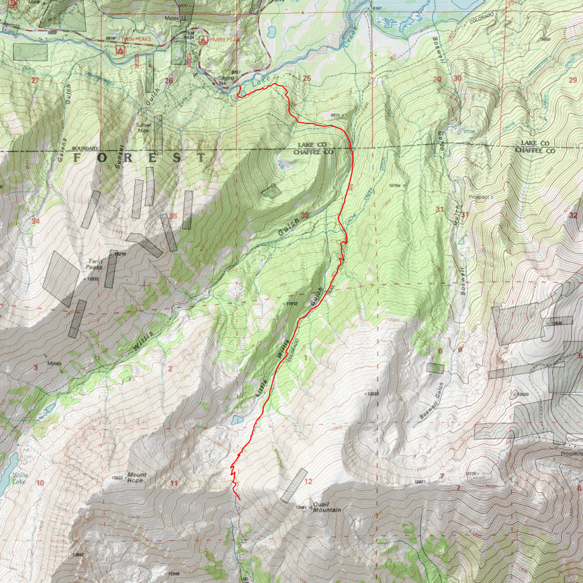 Hope Pass via Willis Gulch - CalTopo