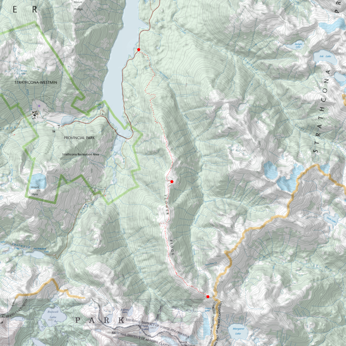 Strathcona Provincial Park, Flower Ridge Trail - Aug 4-6, 2020 - CalTopo