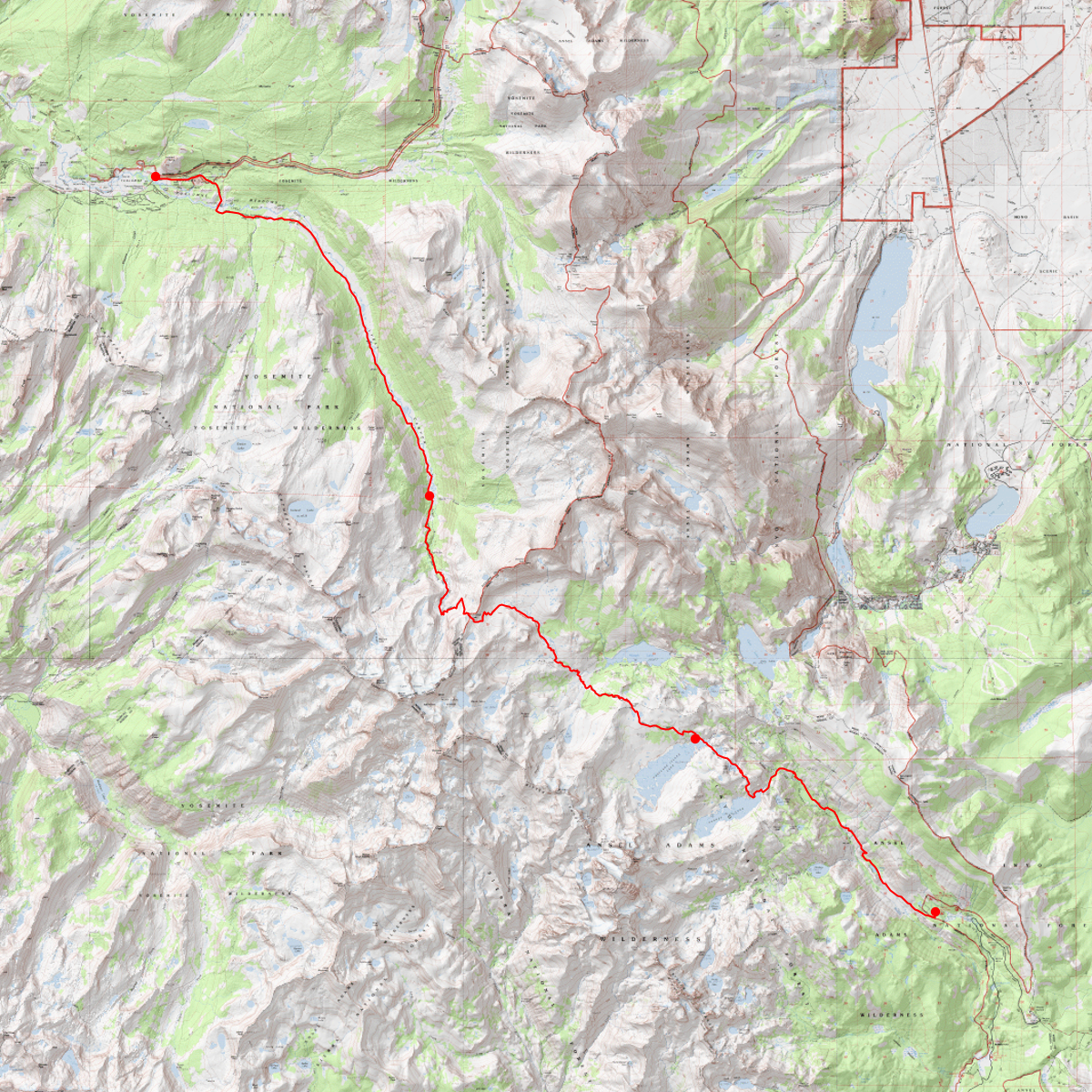 Tuolumne Meadows to Agnew Meadows - CalTopo