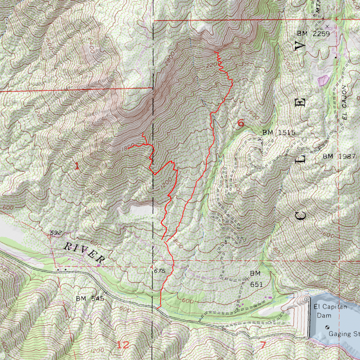 El Cajon mountaineers approach - CalTopo