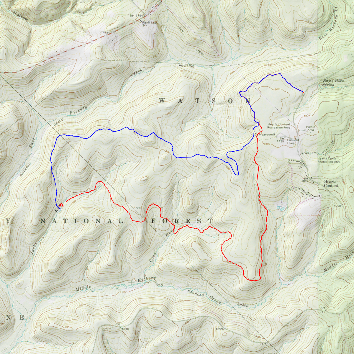 Hickory Creek Wilderness Trail CalTopo