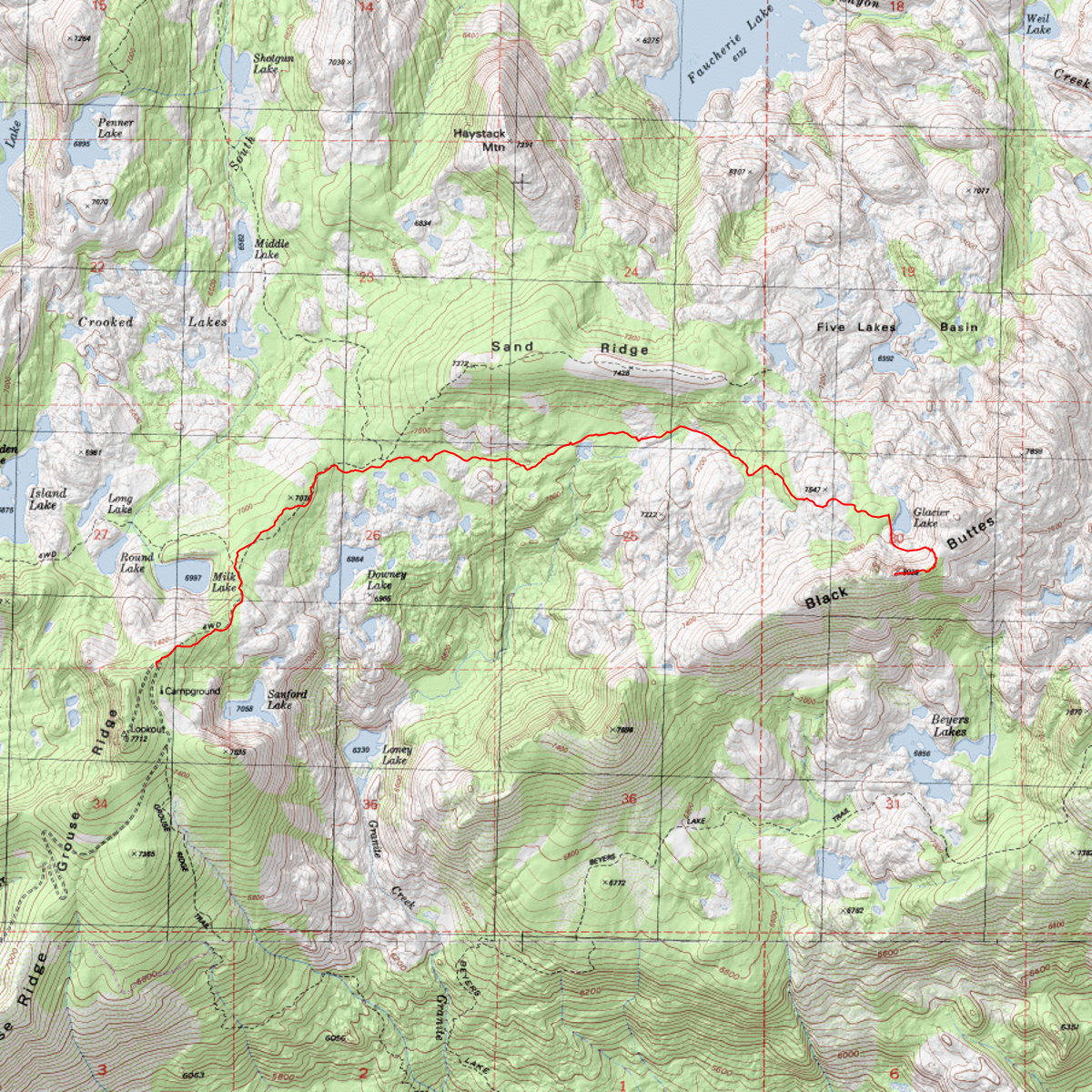 Black Buttes from Grouse Ridge - CalTopo