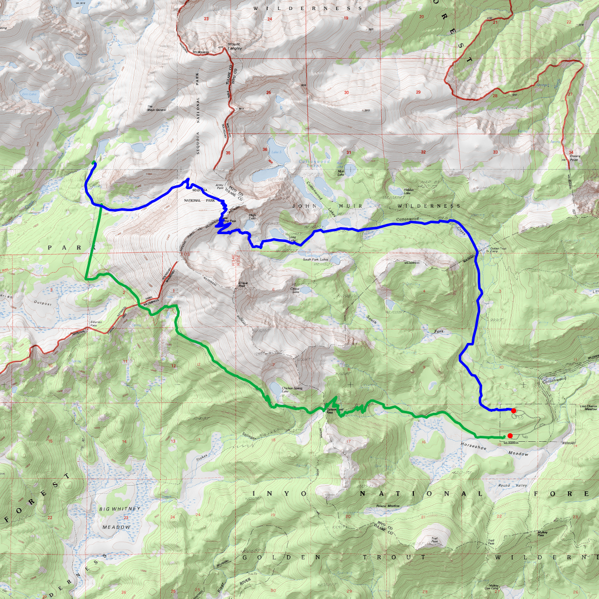 Day 1: Horseshoe Meadows Campground to Lower Soldier Lake - CalTopo