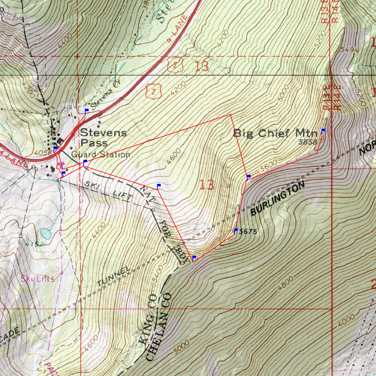 Stevens Pass Outing - CalTopo