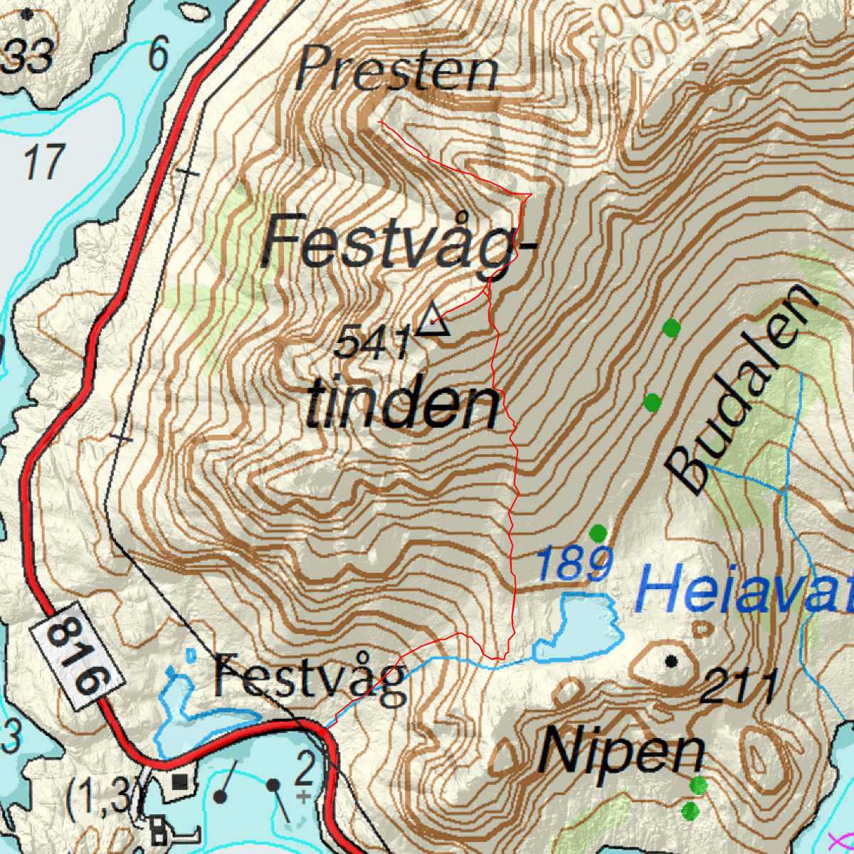 Festvågtinden to Torsketunga - CalTopo