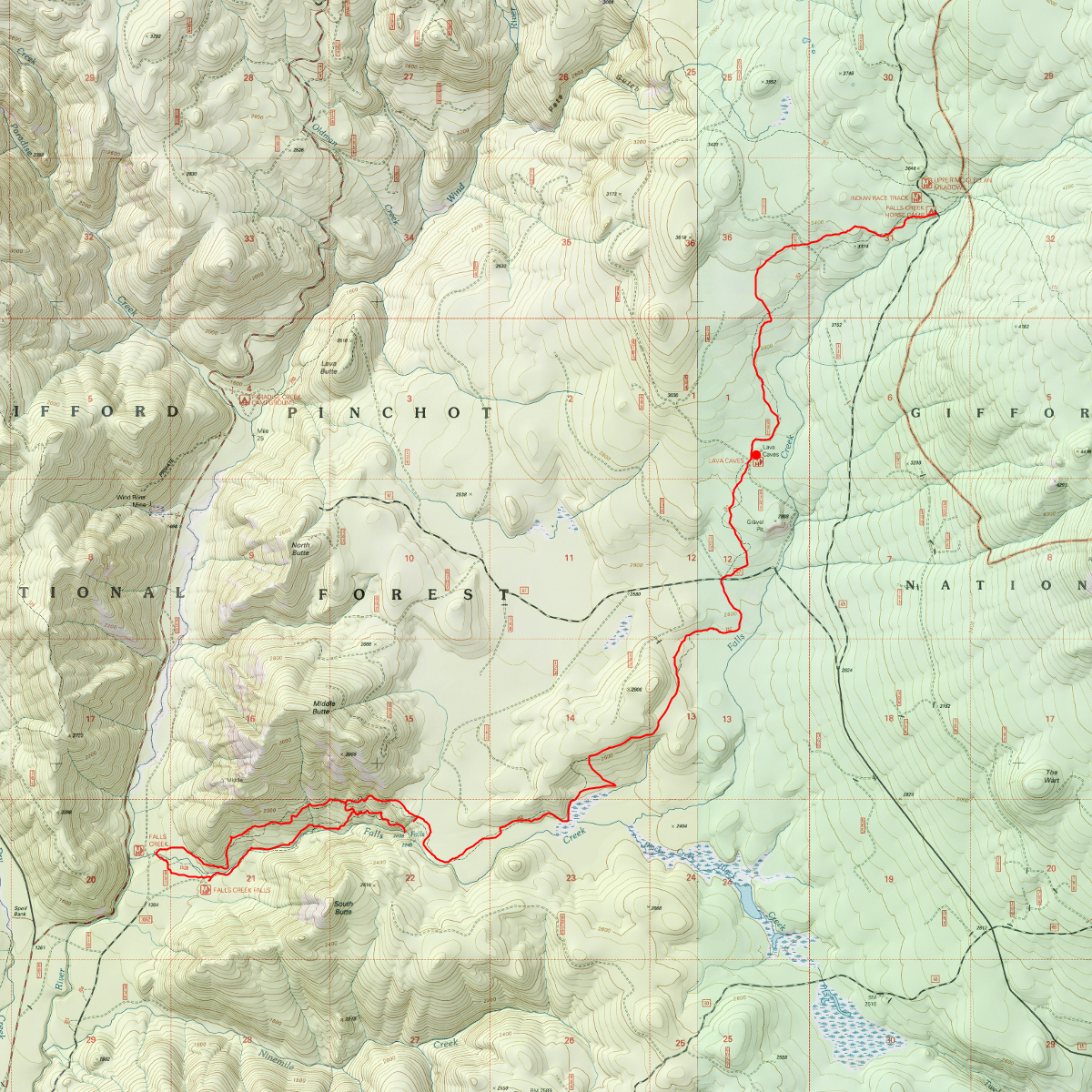 Falls Creek Falls from MP - CalTopo