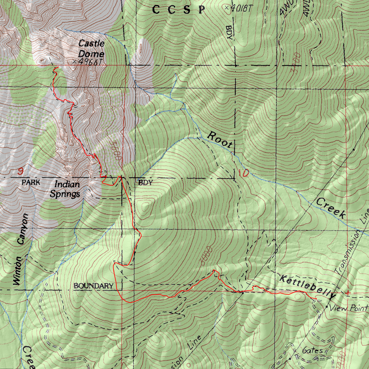 Castle Crags to Castle Dome - CalTopo