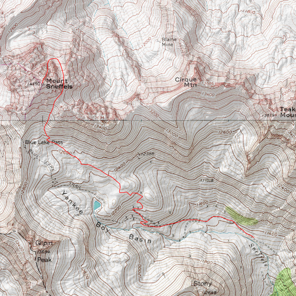 North Buttress from YBB - CalTopo