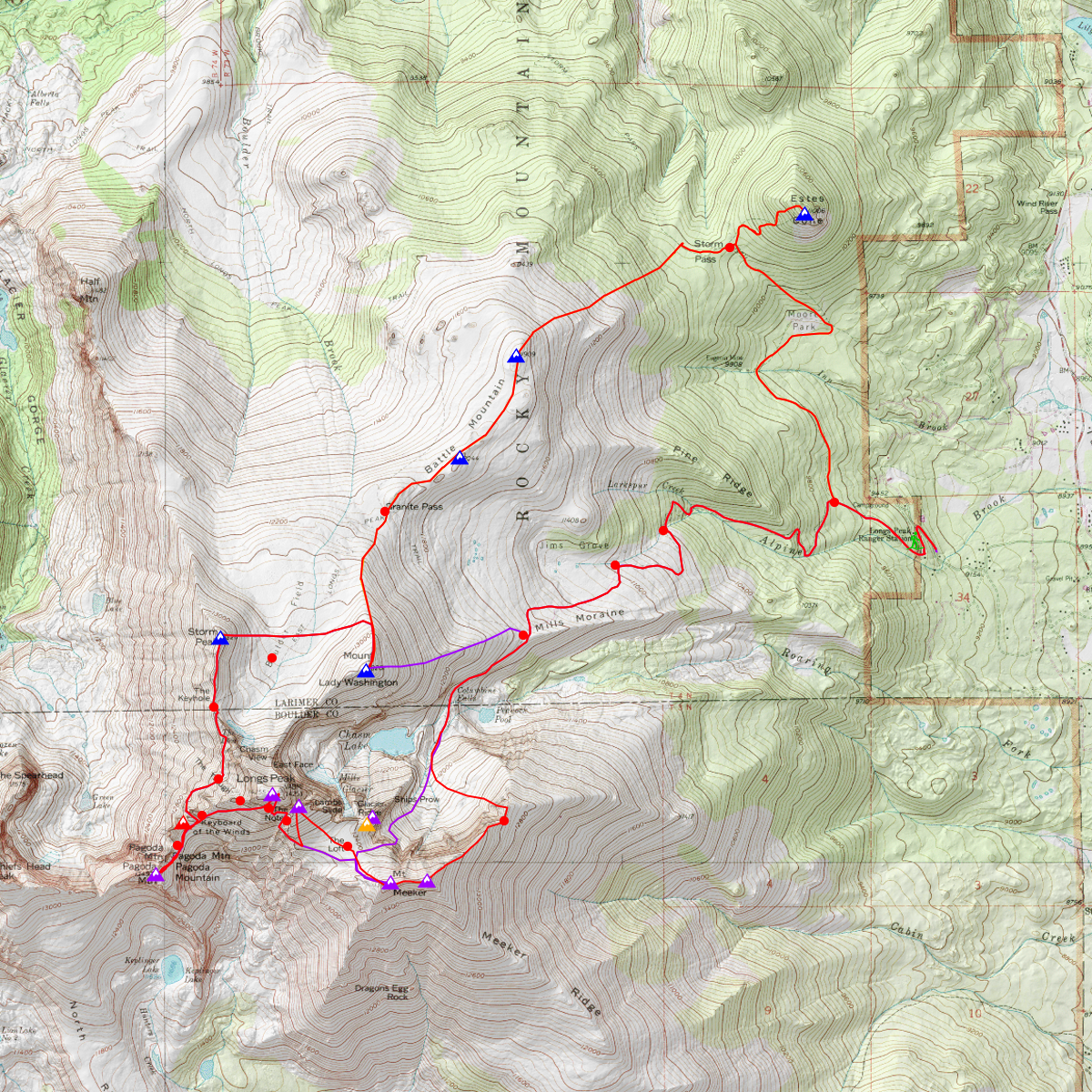 Longs Peak Route Map Longs Peak Keyhole Route Route Description