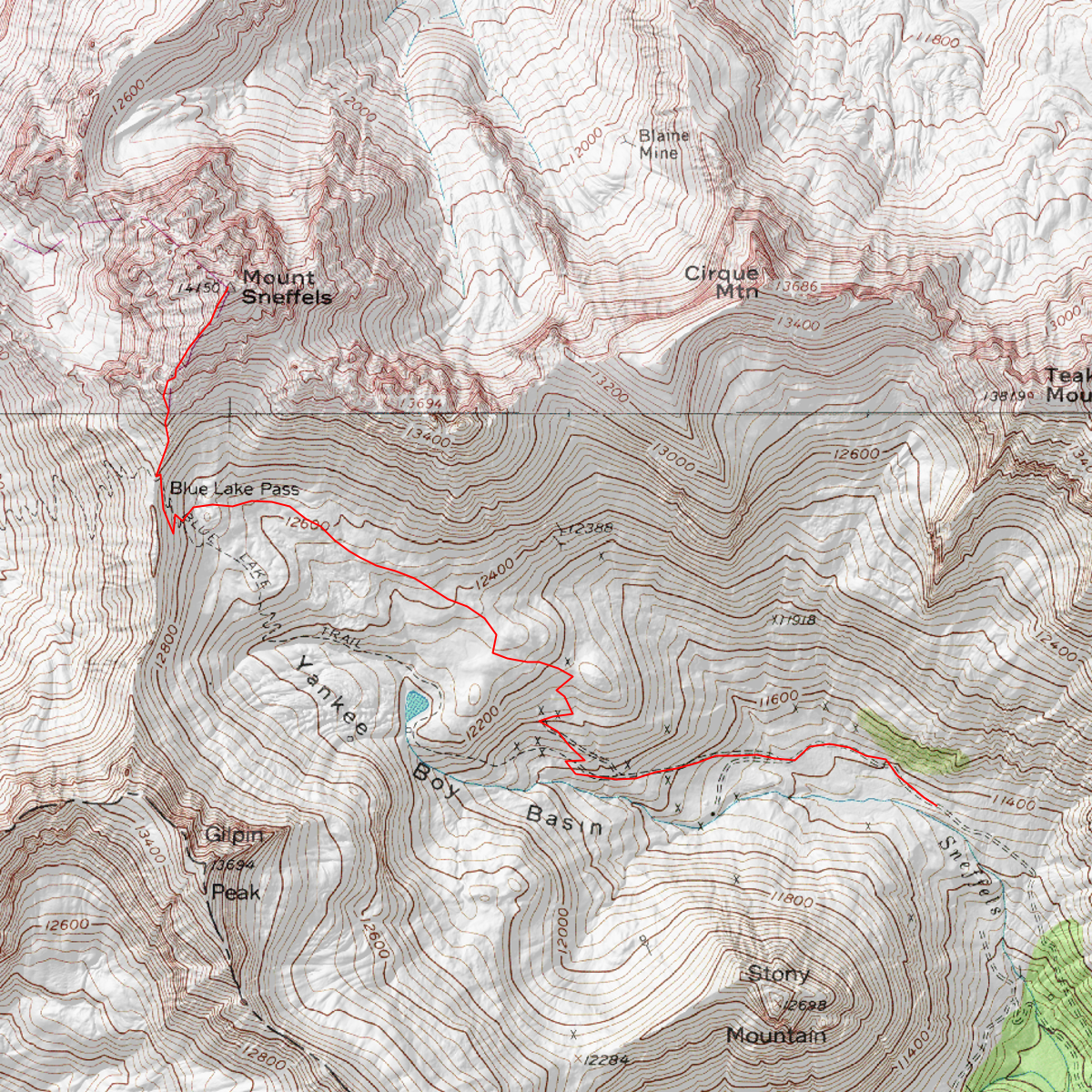 Mt Sneffels SW Ridge - CalTopo