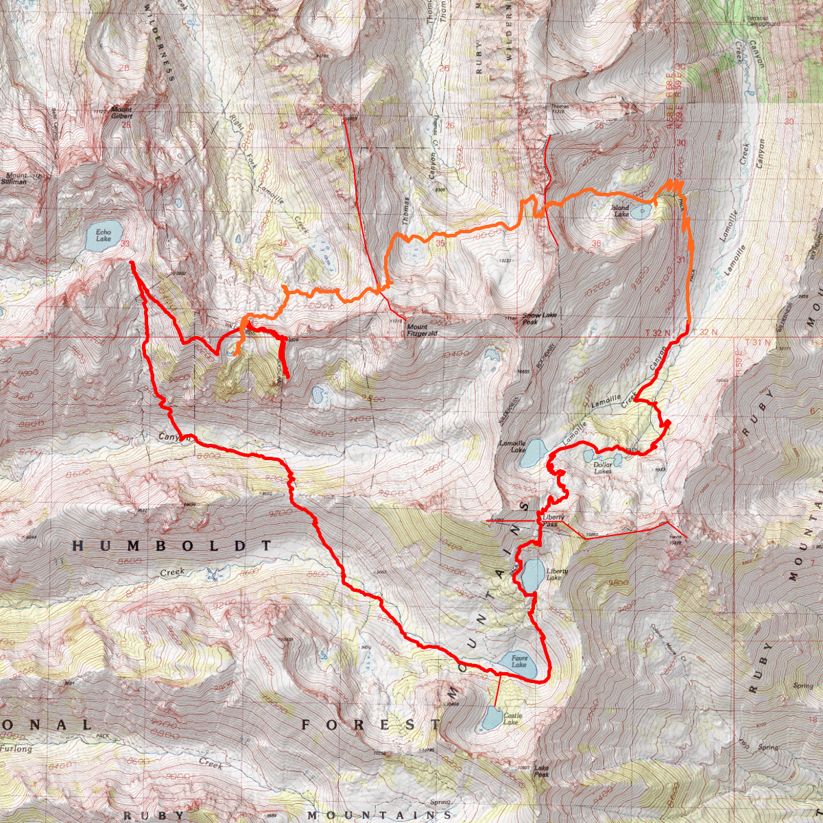 The Lakes Loop Hike in the Ruby Mountains - CalTopo
