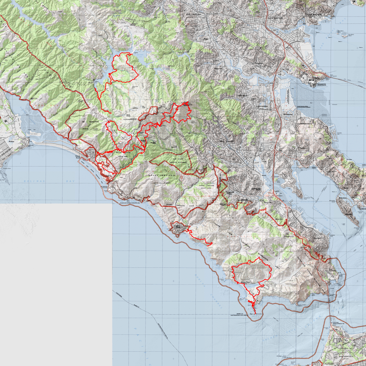 Marin Municipal Water District: Kent Trail along Alpine Lake - CalTopo